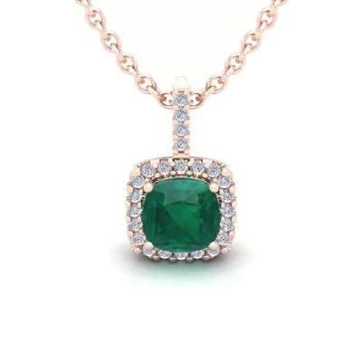 1.25 Carat Cushion Cut Emerald & Halo Diamond Necklace in 14K Rose Gold (1.5 g), 18 Inches,  by SuperJeweler
