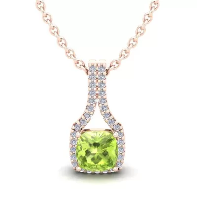 1.25 Carat Cushion Cut Peridot & Classic Halo Diamond Necklace in 14K Rose Gold (2.1 g), 18 Inches,  by SuperJeweler
