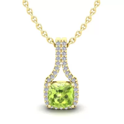 1.25 Carat Cushion Cut Peridot & Classic Halo Diamond Necklace in 14K Yellow Gold (2.1 g), 18 Inches,  by SuperJeweler