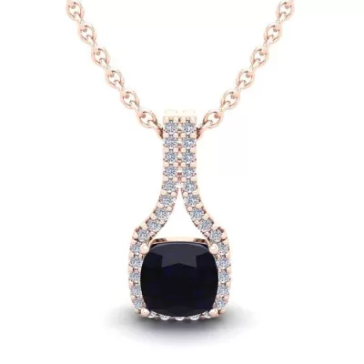 1.25 Carat Cushion Cut Sapphire & Classic Halo Diamond Necklace in 14K Rose Gold (2.1 g), 18 Inches,  by SuperJeweler