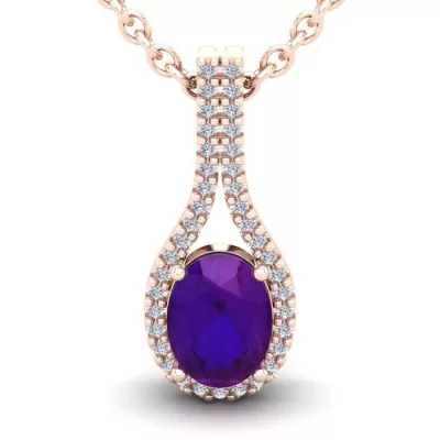 1.25 Carat Oval Shape Amethyst & Halo Diamond Necklace in 14K Rose Gold (2.2 g), 18 Inches,  by SuperJeweler