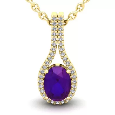 1.25 Carat Oval Shape Amethyst & Halo Diamond Necklace in 14K Yellow Gold (2.2 g), 18 Inches,  by SuperJeweler