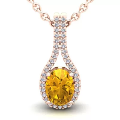 1.25 Carat Oval Shape Citrine & Halo Diamond Necklace in 14K Rose Gold (2.2 g), 18 Inches,  by SuperJeweler