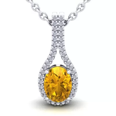 1.25 Carat Oval Shape Citrine & Halo Diamond Necklace in 14K White Gold (2.2 g), 18 Inches,  by SuperJeweler