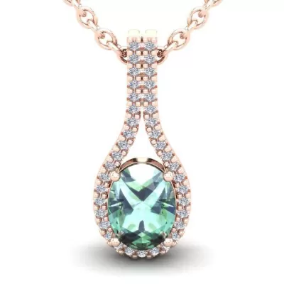 1.25 Carat Oval Shape Green Amethyst & Halo Diamond Necklace in 14K Rose Gold (2.2 g), 18 Inches,  by SuperJeweler