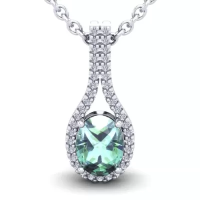 1.25 Carat Oval Shape Green Amethyst & Halo Diamond Necklace in 14K White Gold (2.2 g), 18 Inches,  by SuperJeweler