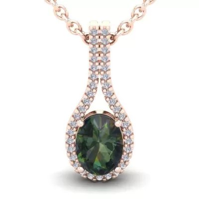 1.25 Carat Oval Shape Mystic Topaz & Halo Diamond Necklace in 14K Rose Gold (2.2 g), 18 Inches,  by SuperJeweler