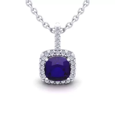1 3/4 Carat Cushion Cut Amethyst & Halo Diamond Necklace in 14K White Gold (2 g), 18 Inches,  by SuperJeweler