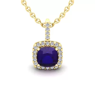 1 3/4 Carat Cushion Cut Amethyst & Halo Diamond Necklace in 14K Yellow Gold (2 g), 18 Inches,  by SuperJeweler