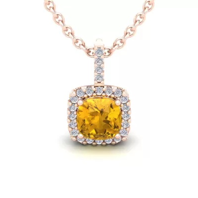1 3/4 Carat Cushion Cut Citrine & Halo Diamond Necklace in 14K Rose Gold (2 g), 18 Inches,  by SuperJeweler
