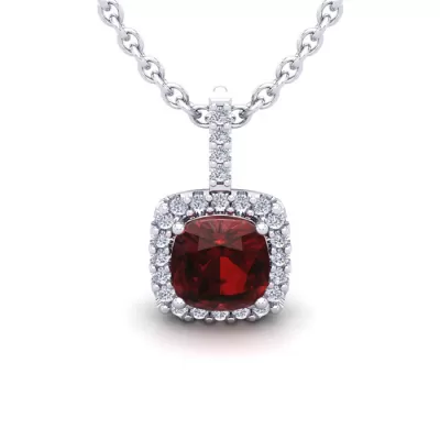 1 3/4 Carat Cushion Cut Garnet & Halo Diamond Necklace in 14K White Gold (2 g), 18 Inches,  by SuperJeweler