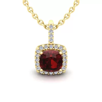 1 3/4 Carat Cushion Cut Garnet & Halo Diamond Necklace in 14K Yellow Gold (2 g), 18 Inches,  by SuperJeweler