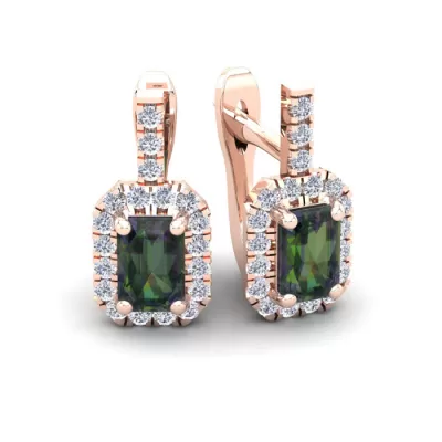 1 3/4 Carat Emerald Cut Mystic Topaz & Halo Diamond Dangle Earrings in 14K Rose Gold (3.4 g),  by SuperJeweler