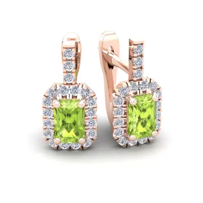 1 3/4 Carat Emerald Cut Peridot & Halo Diamond Dangle Earrings in 14K Rose Gold (3.4 g),  by SuperJeweler