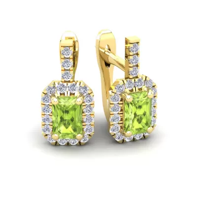1 3/4 Carat Emerald Cut Peridot & Halo Diamond Dangle Earrings in 14K Yellow Gold (3.4 g),  by SuperJeweler