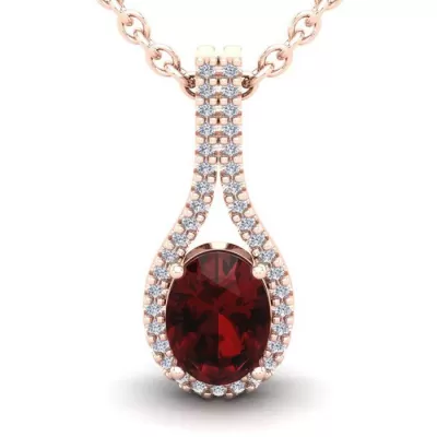 1 3/4 Carat Oval Shape Garnet & Halo Diamond Necklace in 14K Rose Gold (2.2 g), 18 Inches,  by SuperJeweler