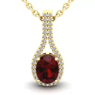 1 3/4 Carat Oval Shape Garnet & Halo Diamond Necklace in 14K Yellow Gold (2.2 g), 18 Inches,  by SuperJeweler