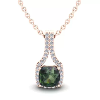 1.5 Carat Cushion Cut Mystic Topaz & Classic Halo Diamond Necklace in 14K Rose Gold (2.1 g), 18 Inches,  by SuperJeweler