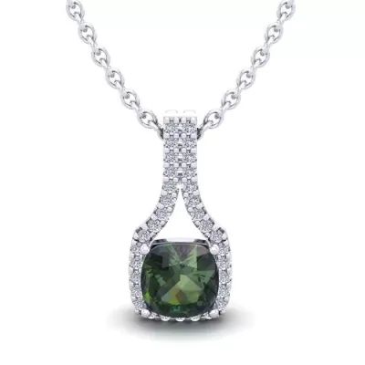 1.5 Carat Cushion Cut Mystic Topaz & Classic Halo Diamond Necklace in 14K White Gold (2.1 g), 18 Inches,  by SuperJeweler