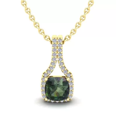 1.5 Carat Cushion Cut Mystic Topaz & Classic Halo Diamond Necklace in 14K Yellow Gold (2.1 g), 18 Inches,  by SuperJeweler