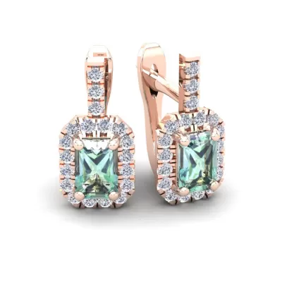 1.5 Carat Emerald Cut Green Amethyst & Halo Diamond Dangle Earrings in 14K Rose Gold (3.4 g),  by SuperJeweler