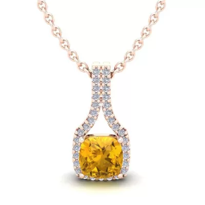 1 Carat Cushion Cut Citrine & Classic Halo Diamond Necklace in 14K Rose Gold (2.1 g), 18 Inches,  by SuperJeweler