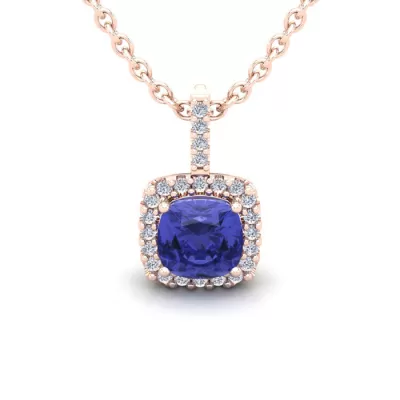 1 Carat Cushion Cut Tanzanite & Halo Diamond Necklace in 14K Rose Gold (1.5 g), 18 Inches,  by SuperJeweler