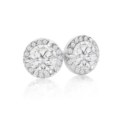 14K White Gold 1 1/8 Carat Halo Diamond Stud Earrings, Martini Setting,  by SuperJeweler