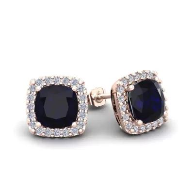 2 1/3 Carat Cushion Cut Sapphire & Halo Diamond Stud Earrings in 14K Rose Gold (2.6 g),  by SuperJeweler