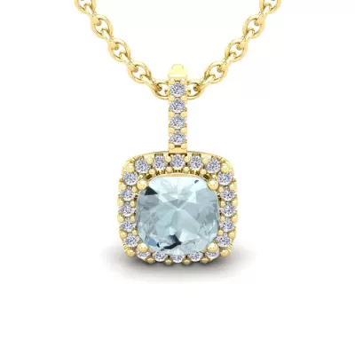 2.5 Carat Cushion Cut Aquamarine & Halo Diamond Necklace in 14K Yellow Gold (2.4 g), 18 Inches,  by SuperJeweler