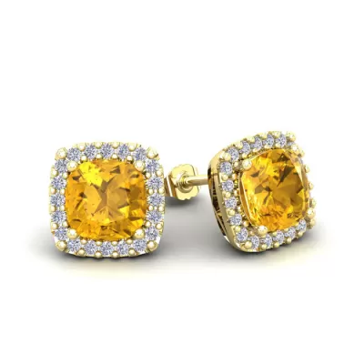 2 Carat Cushion Cut Citrine & Halo Diamond Stud Earrings in 14K Yellow Gold (2.6 g),  by SuperJeweler