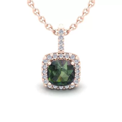 2 Carat Cushion Cut Mystic Topaz & Halo Diamond Necklace in 14K Rose Gold (2 g), 18 Inches,  by SuperJeweler