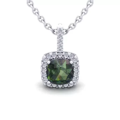 2 Carat Cushion Cut Mystic Topaz & Halo Diamond Necklace in 14K White Gold (2 g), 18 Inches,  by SuperJeweler