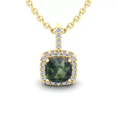 2 Carat Cushion Cut Mystic Topaz & Halo Diamond Necklace in 14K Yellow Gold (2 g), 18 Inches,  by SuperJeweler
