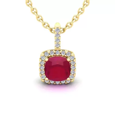 2 Carat Cushion Cut Ruby & Halo Diamond Necklace in 14K Yellow Gold (2 g), 18 Inches,  by SuperJeweler