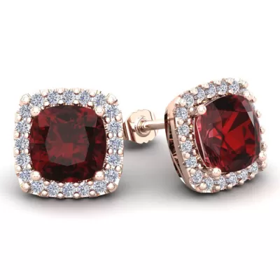 7 Carat Cushion Cut Garnet & Halo Diamond Stud Earrings in 14K Rose Gold (3.7 g),  by SuperJeweler