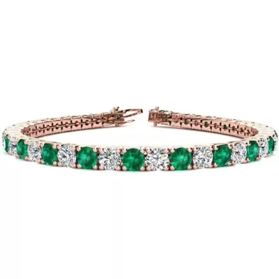 6.5 Inch 9 2/3 Carat Emerald Cut & Diamond Tennis Bracelet in 14K Rose Gold (11.1 g),  by SuperJeweler