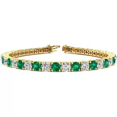 6.5 Inch 9 2/3 Carat Emerald Cut & Diamond Tennis Bracelet in 14K Yellow Gold (11.1 g),  by SuperJeweler