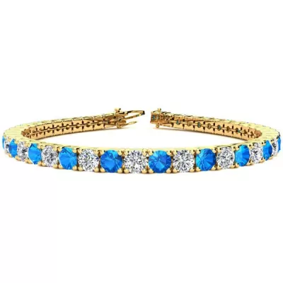 7 Inch 10 1/3 Carat Blue Topaz & Diamond Tennis Bracelet in 14K Yellow Gold (12 g),  by SuperJeweler