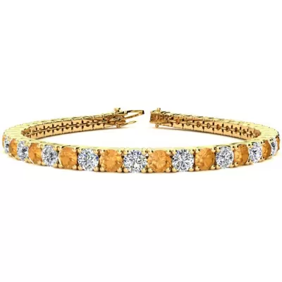 9 Inch 11 3/4 Carat Citrine & Diamond Tennis Bracelet in 14K Yellow Gold (15.4 g),  by SuperJeweler