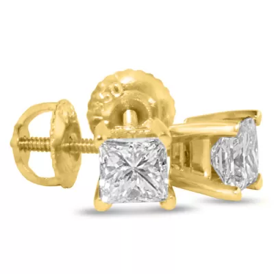 1.25 Carat Fine Princess Cut Diamond Stud Earrings in 14k Yellow Gold,  by SuperJeweler