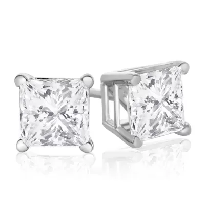 1.25 Carat Fine Quality Princess Cut Diamond Stud Earrings in 14k White Gold,  by SuperJeweler