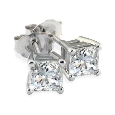 1.5 Carat Princess Cut Diamond Stud Earrings, 14k White Gold, , I1 by SuperJeweler