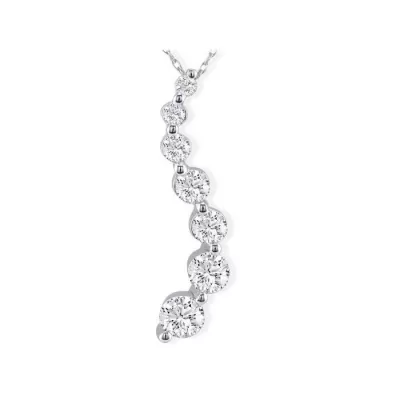 18k Curve Style 2 Carat 7 Diamond Journey Pendant Necklace in 18k White Gold, , 18 Inch Chain by SuperJeweler