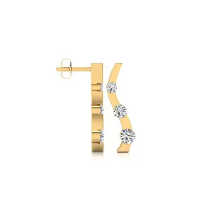 1/2 Carat Three Diamond Curve Earrings in 14K Yellow Gold,  by SuperJeweler