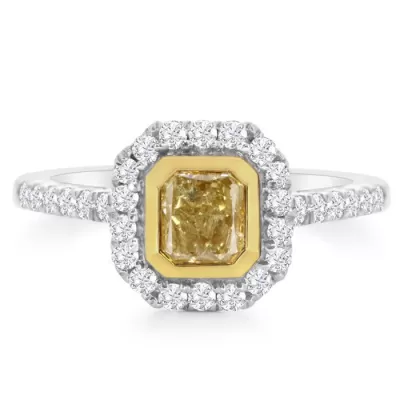 1 3/4 Carat Radiant Cut Fancy Yellow Halo Diamond Engagement Ring in 18K White Gold (3.5 g), Size 6.5 by SuperJeweler
