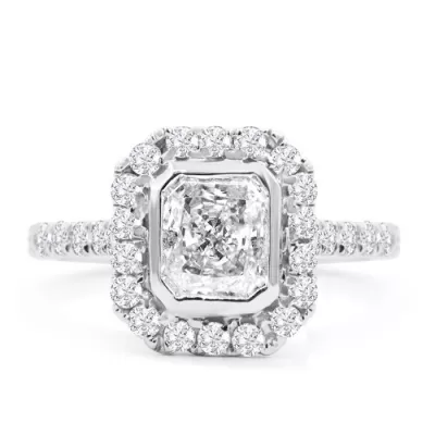 1 3/4 Carat Radiant Cut Floating Halo Diamond Engagement Ring in 18K White Gold (3.8 g), , Size 6.5 by SuperJeweler