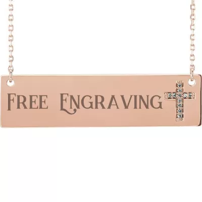 14K Rose Gold (5.6 g) 0.03 Carat Diamond Cross Bar Necklace w/ Free Custom Engraving, 16 Inches, G/H Color by SuperJeweler