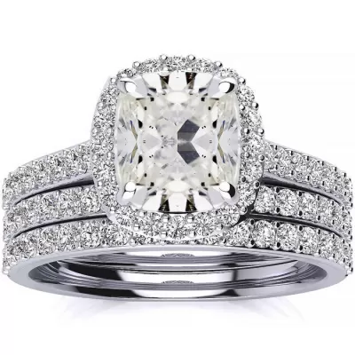 4 1/2 Carat Cushion Cut Halo Diamond Bridal Engagement Ring Set in 14K White Gold (16 g), , Size 4 by SuperJeweler