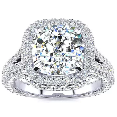 4 1/2 Carat Cushion Cut Halo Diamond Engagement Ring in 14K White Gold (7.70 g), G-H Color, Size 4 by SuperJeweler